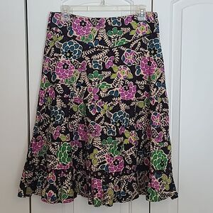 Anthropologie Skirt Corduroy Floral Tiered Ruffle Trimmed Boho Size 6